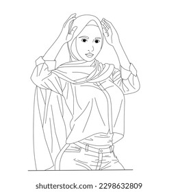 line art vector beautiful character of young woman
