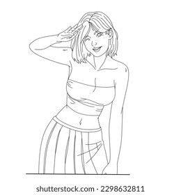 vector de arte de línea hermoso carácter de mujer joven