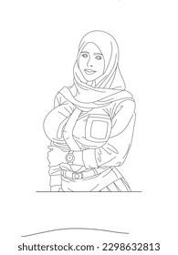 vector de arte de línea hermoso carácter de mujer joven