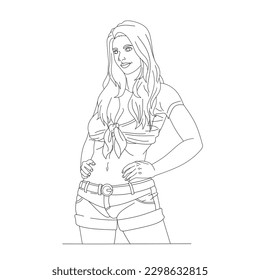 line art vector beautiful character of young woman