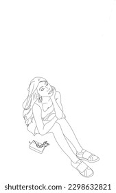 line art vector beautiful character of young woman