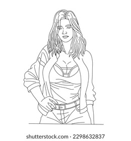 line art vector beautiful character of young woman