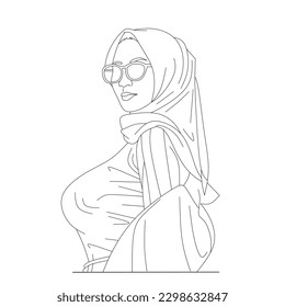 line art vector beautiful character of young woman