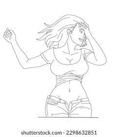 vector de arte de línea hermoso carácter de mujer joven