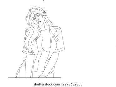 vector de arte de línea hermoso carácter de mujer joven