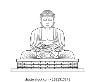 Line art vector of big buddha or Daibutsu of kamamura drawing in black and white