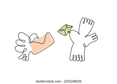Line art vector of the bird holding envelope. 