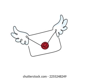 Line art vector of the bird holding envelope. 