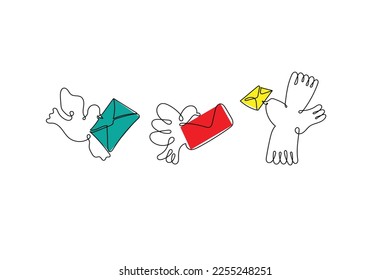 Line art vector of the bird holding envelope. 