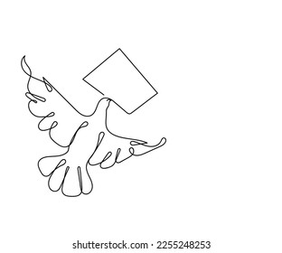 Line art vector of the bird holding envelope. 