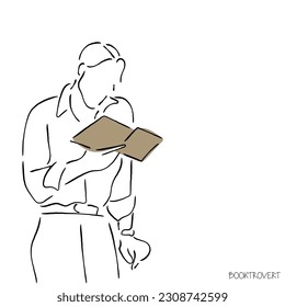 Line art vector of a book worm. Book reading print design.