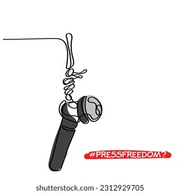 Line art vector of a broken mouthpiece representing ban on press freedom