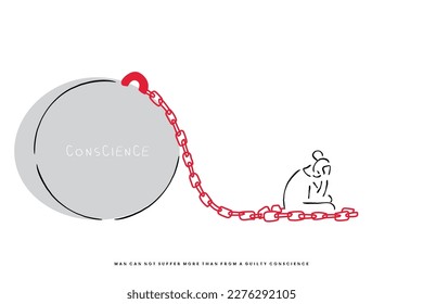 Line art vector of burden of conscience. Guilty conscience concept art. 