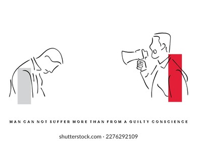 Line art vector of burden of conscience. Guilty conscience concept art. 