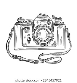 Line Art Vektor der Kamera, Vintage-Skizze