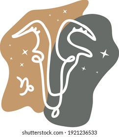 line art vector Capricorn horoscope sign in twelve zodiacs with stars background.