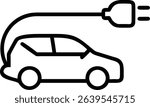 Line art vector car icon side view with charging station symbol. car icon vector. electric car icon