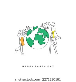 Line art vector of care for planet earth. Love for mother earth. Support and encourage plantation, forestation and reforestation. Combat Climate change and go green.