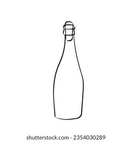 Line art of vector champagne bottle. 