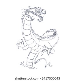 Line Art vector of Chinese Dragon. Jurassic Art. Chinese culture. 