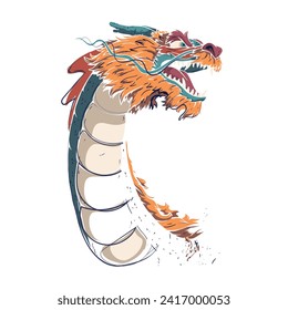 Line Art vector of Chinese Dragon. Jurassic Art. Chinese culture. 