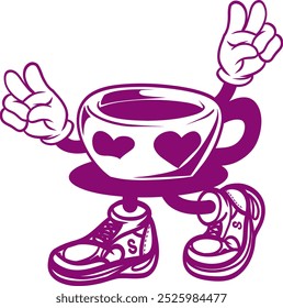 Line art Vector coffee mug mascot cartoon illustration