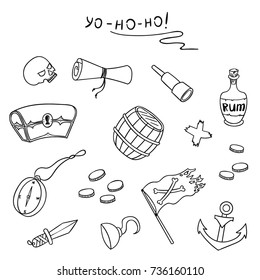 Line art vector for coloring book - pirates collection. Sketch yohoho set.