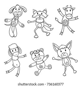 Line art vector for coloring book - village pets collection. Sketch style animals set.