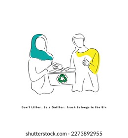 Line art vector compelling to e a part of recycling revolution and importance of littering the trash right way. 