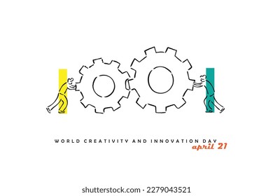 Line art vector of concept of creativity and innovation. Like minded people with diverse ideas come together to make something new and incredible. world creativity and innovation day.