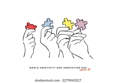 Line art vector of concept of creativity and innovation. Like minded people with diverse ideas come together to make something new and incredible. world creativity and innovation day.