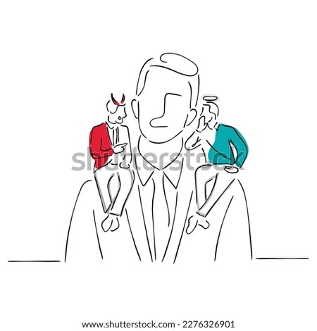line art vector of conscience compass in an individual. Inclination for right and wrong. Ethical decision making.