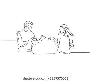 Line art vector of a couple arguing. Hand drawn doodle of argument concept. 