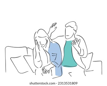 Line art vector of a couple fighting. Negative psychology in couples. Marital issues line art vector.