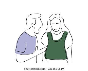 Line art vector of a couple fighting. Negative psychology in couples. Marital issues line art vector.