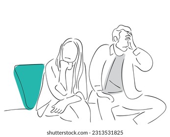 Line art vector of a couple fighting. Negative psychology in couples. Marital issues line art vector.