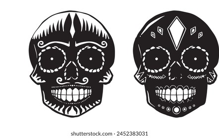 Line art vector of Dead day party, sugar skull or halloween holiday. Traditional mexican music festival. Halloween Dia De Los Muertos Celebration.