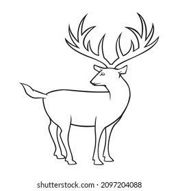 Line art vector of deer with large antler
