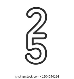 Line Art Vector Design Element. Figure 25. Combined numbers 2 and 5. Monograms of connected numbers.