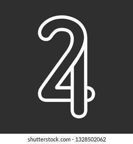 Line Art Vector Design Element. Figure 24. Combined numbers 2 and 4. Monograms of connected numbers