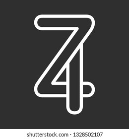 Line Art Vector Design Element. Figure 74. Combined numbers 4 and 7. Monograms of connected numbers