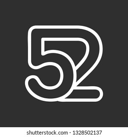 Line Art Vector Design Element. Figure 52. Combined numbers 5 and 2. Monograms of connected numbers