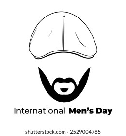 Line art vector design of a person with a beard and mustache using painter hat or gangster hat. Good template for men's day or father's day