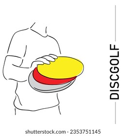 Line art vector of Disc Golf Player holding discs