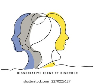 line art vector art of dissociative identity disorder. Multiple personalities concept. Bipolar disorder. Psychology concept. 