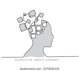 line art vector art of dissociative identity disorder. Multiple personalities concept. Bipolar disorder. Psychology concept. 