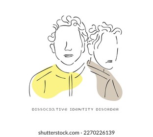 arte de línea vectorial arte del trastorno de identidad disociativa. Concepto de personalidades múltiples. Trastorno bipolar. Concepto de psicología. 