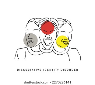 line art vector art of dissociative identity disorder. Multiple personalities concept. Bipolar disorder. Psychology concept. 