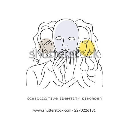line art vector art of dissociative identity disorder. Multiple personalities concept. Bipolar disorder. Psychology concept. 
