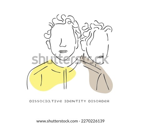 line art vector art of dissociative identity disorder. Multiple personalities concept. Bipolar disorder. Psychology concept. 